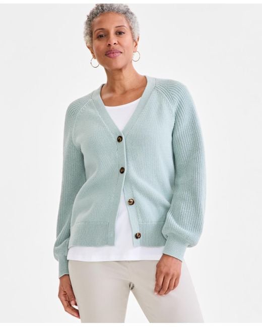 Style & Co. Blue Mixed Stitch Cotton Cardigan Sweater