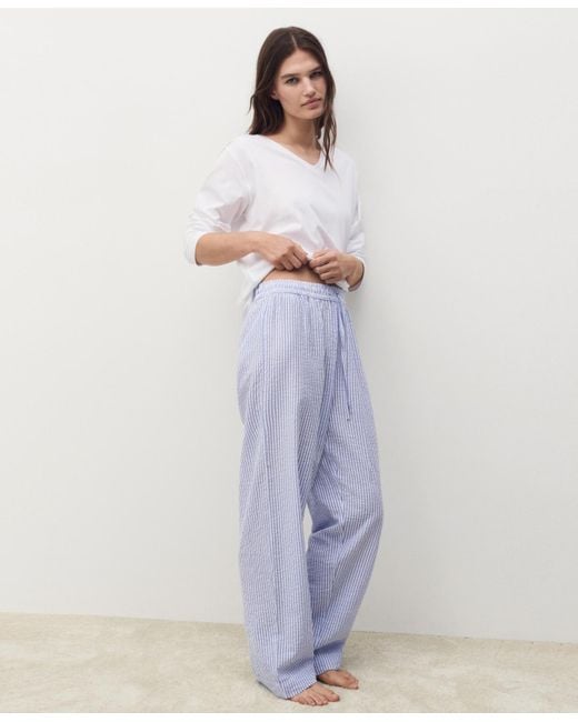 Mango White 2-piece Seersucker Striped Pajamas