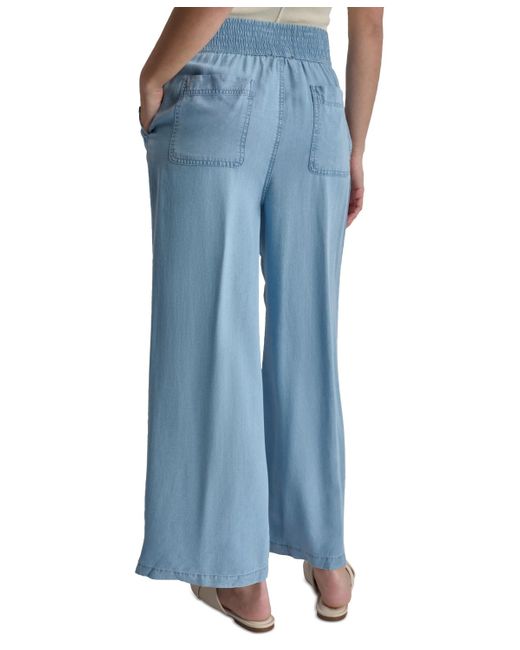 DKNY Blue Pull-on Wide-leg Ankle Pants