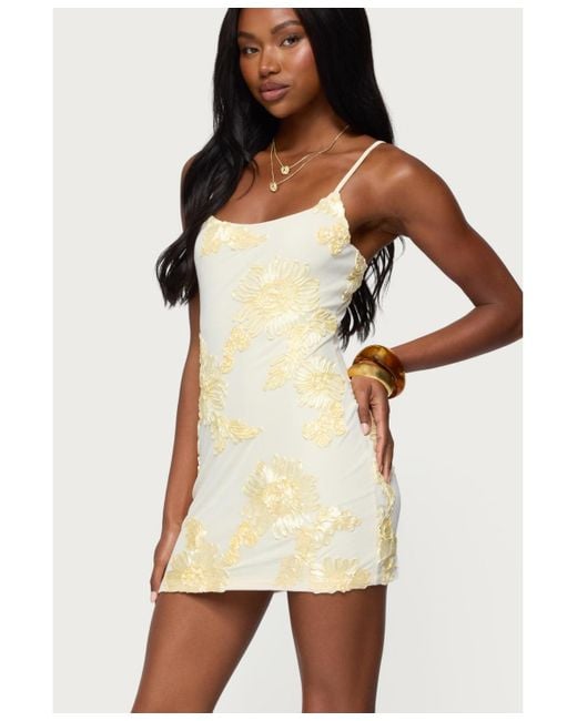 Edikted Natural Caya Embroidered Floral Mesh Mini Dress