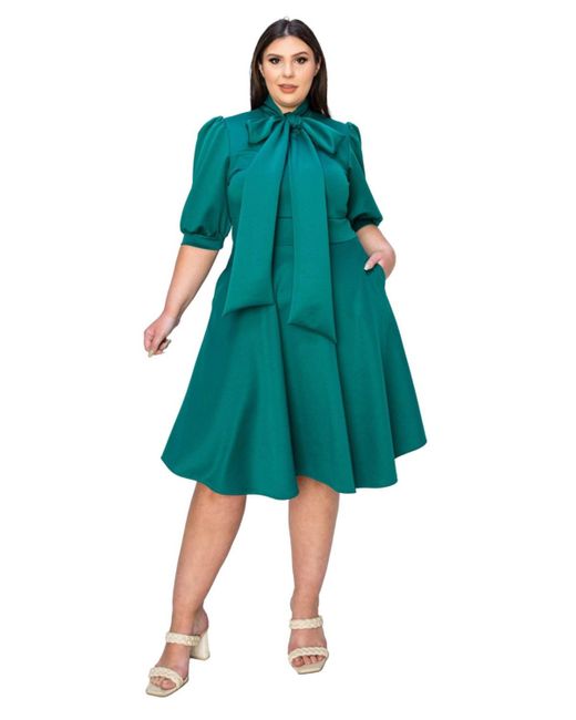 L I V D Green Plus Size Carina Donna Flare Dress W/ Pockets