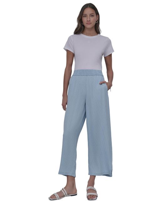 DKNY Blue Pull-on Wide-leg Ankle Pants