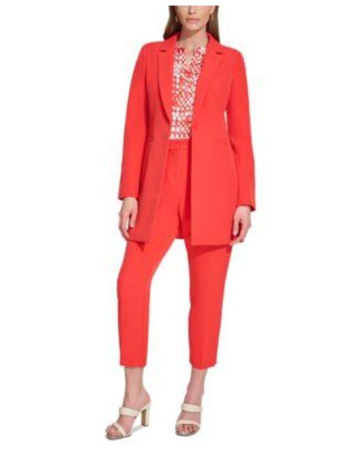 DKNY Red Petite Notch Collar One Button Jacket Pants