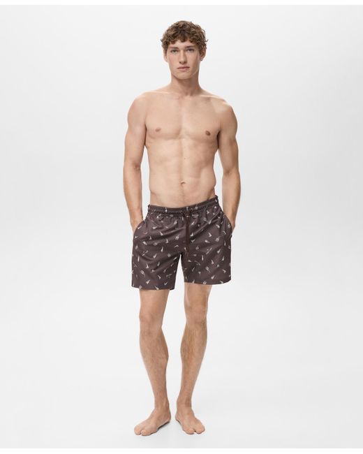 Mango White Sailboat Print Swimsuit for men