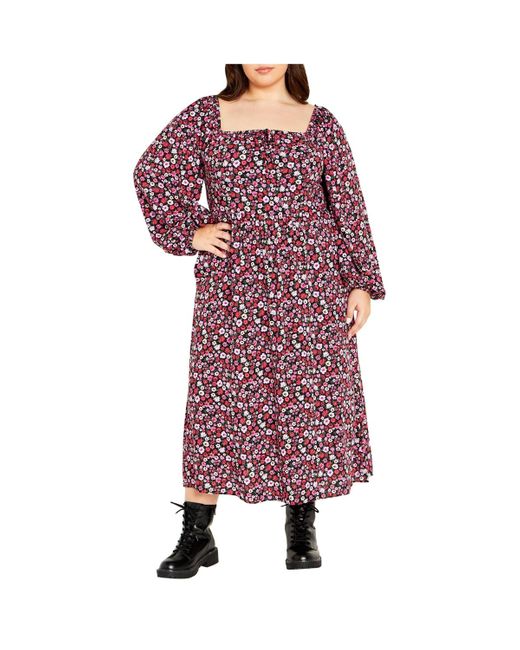 City Chic Purple Plus Size Jessie Print Dress