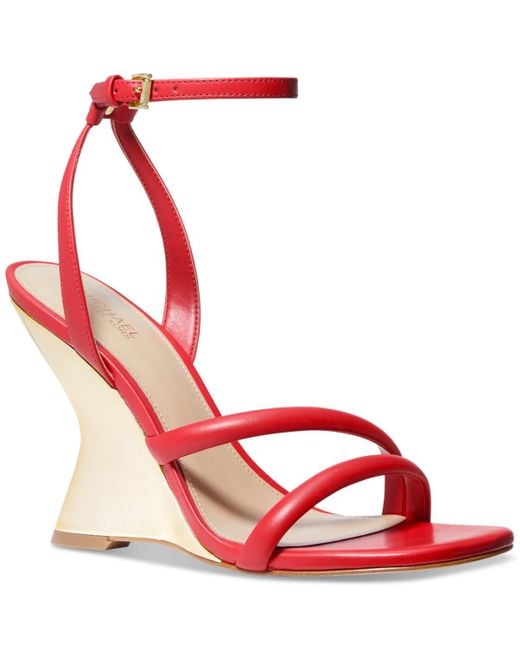 Michael Kors Michael Nadina Ankle-strap Wedge Sandals in Red | Lyst