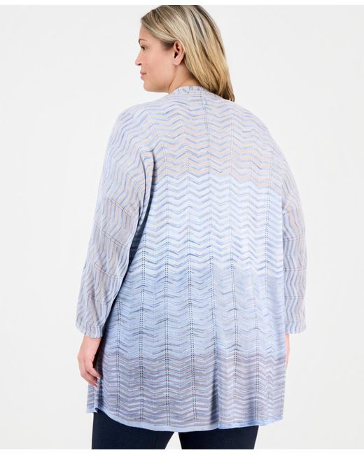 Anne Klein Blue Plus Size Open-front Zig-zag Knit Cardigan