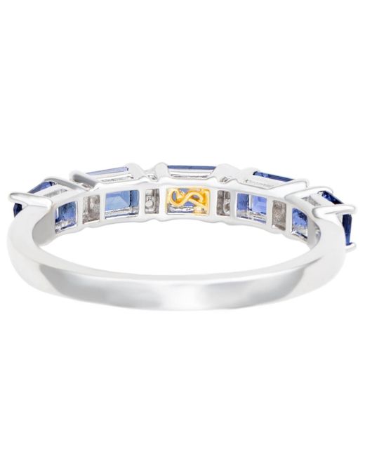SUZY LEVIAN NEW YORK Blue Suzy Levian Sterling Silver Sapphire & Created White Sapphire 5 Stone Emerald Cut Thin Half Band Ring