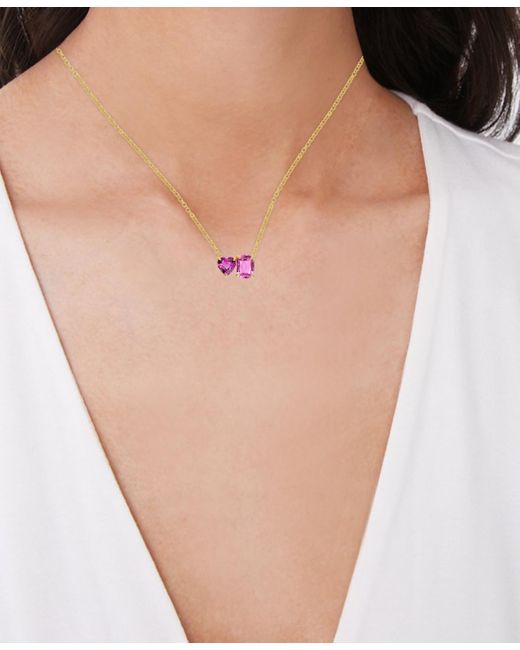 Macy's Natural Lab Grown Heart & Cushion Two Stone 18" Pendant Necklace (2-3/4 Ct. T.w.