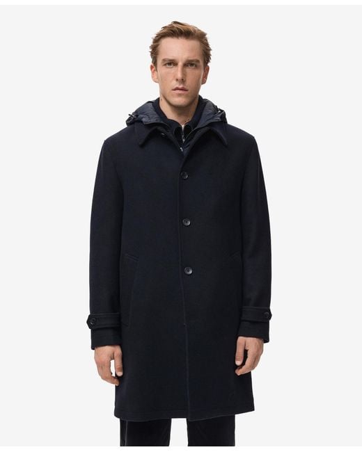 Mango Blue Detachable Hood Wool Coat for men