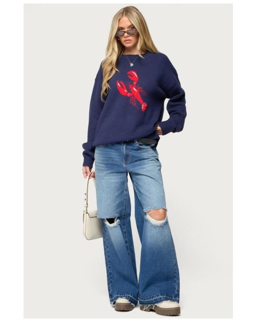 Edikted Blue Don't Be Shellfish Knit Sweater