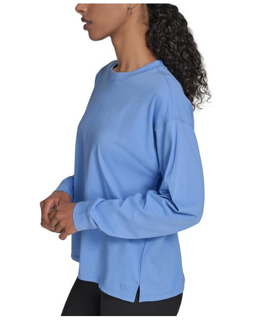 Calvin Klein Blue Performance Long-sleeve Crewneck T-shirt