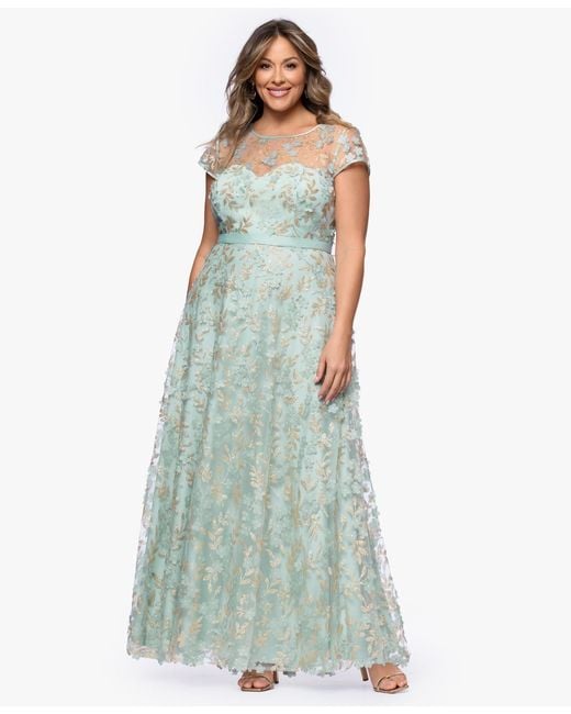 Xscape Plus Size Embellished 3d Flower Ball Gown in Blue