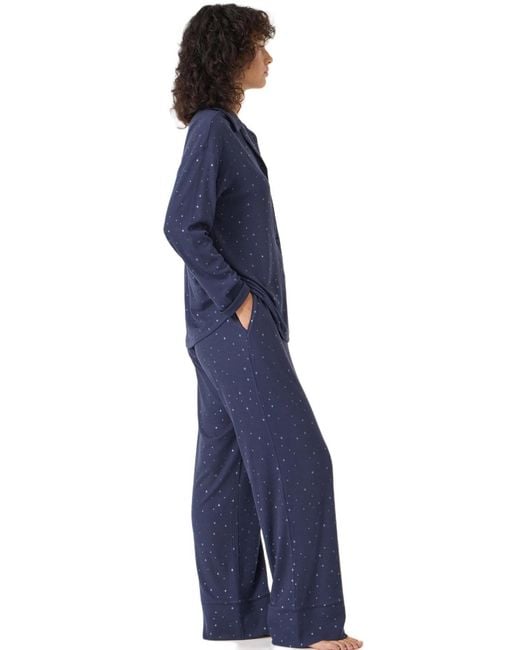 Hush Blue Ribbed Modal Star Printed Pyjamas