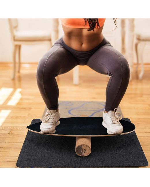 COSTWAY Black Wooden Balance Board Trainer Wobble Roller For Exercise Sports Training Equipment
