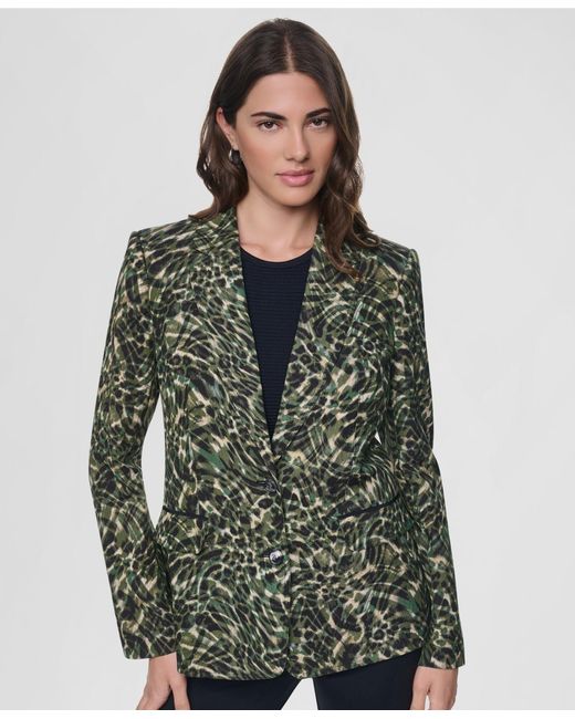 DKNY Green Two-button Collared & Flap Pockets Jacket