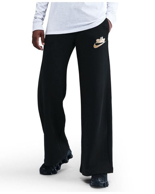 Nike Women's Black Club Fleece Mid-rise Wide-leg Pants