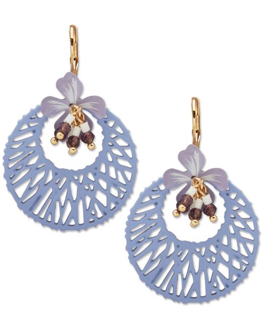 Lonna & Lilly Blue Gold-tone Beaded 3d Openwork Flower Drop Earrings