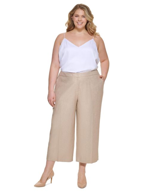 Calvin Klein Plus Size Linen Cropped Wide leg Pants in Natural Lyst
