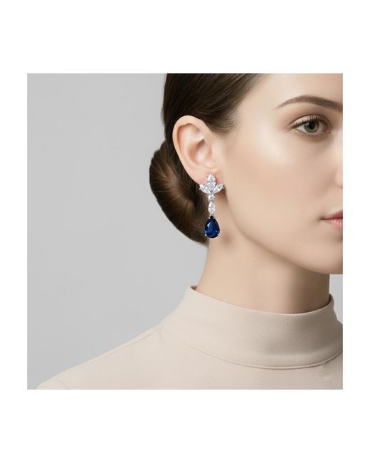 Genevive Jewelry Blue Sterling Silver 14k Gold Plated Or Gold Plated Dangle Earrings