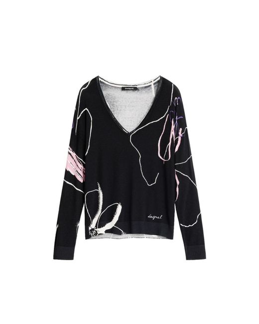 Desigual Black Thin Printed Sweater