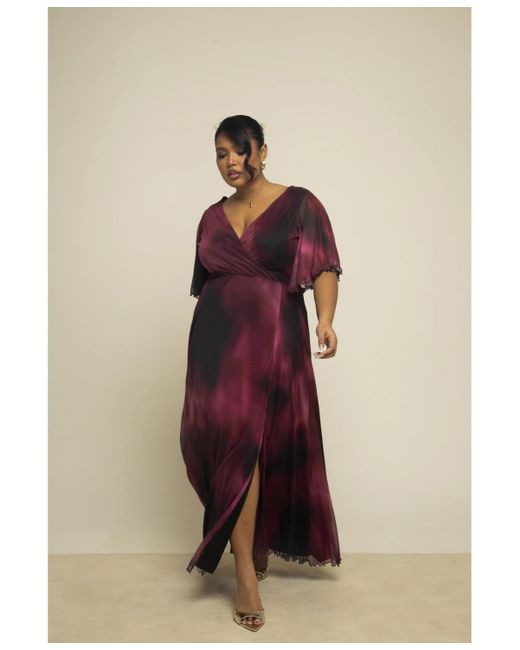 FASHION-SZN CURVE Red Abstract Print Mesh Maxi Dress