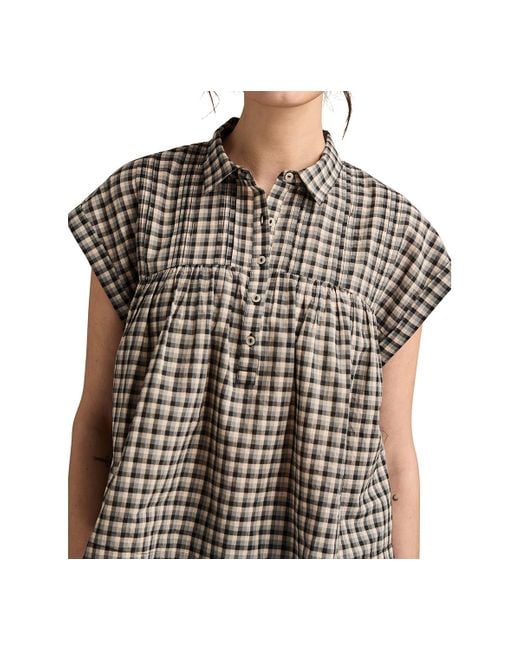 Lucky Brand Black Cotton Pintuck Button-front Top