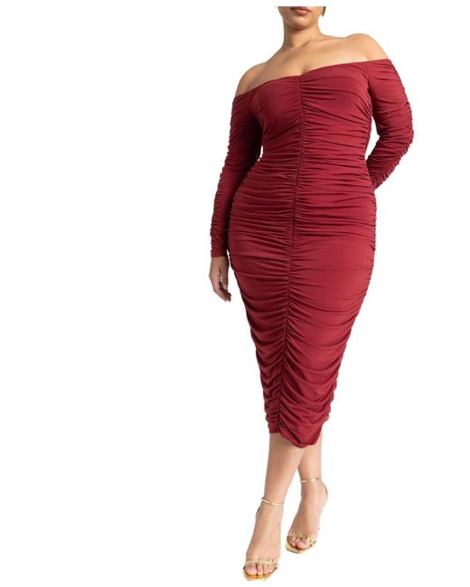 Eloquii Red Plus Size Ruched Off The Shoulder Dress