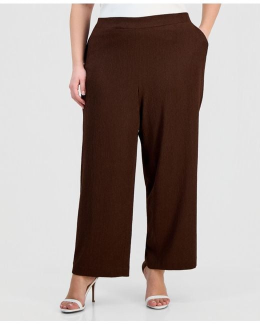 Anne Klein Essentials Brown Plus Size Pull-on Pants