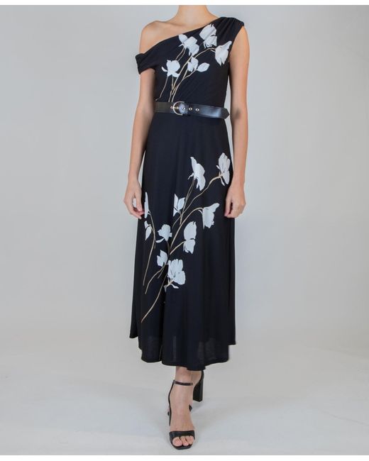 Taylor Blue Belted Off-the-shoulder Dress