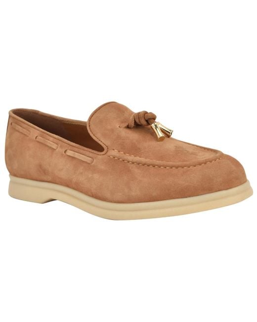 Guess Brown Aryana Interlaced Suede Slip-on Boat Loafers