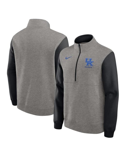 Nike Heather Gray/black Kentucky Wildcats Club Fleece Half-zip Pullover Sweatshirt for men
