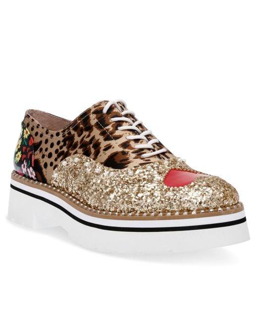 Betsey Johnson Brown Abbott Mixed-print Oxford Sneakers