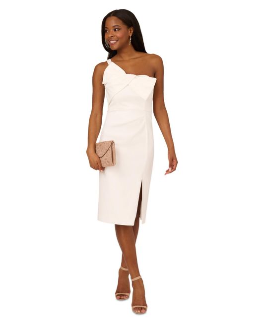 Adrianna Papell White Bow-front One-shoulder Dress