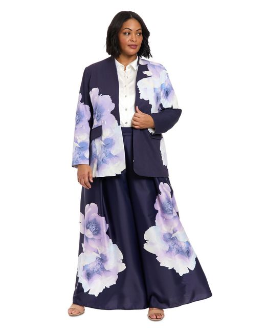Muse Blue Plus Size Floral-print Jacket