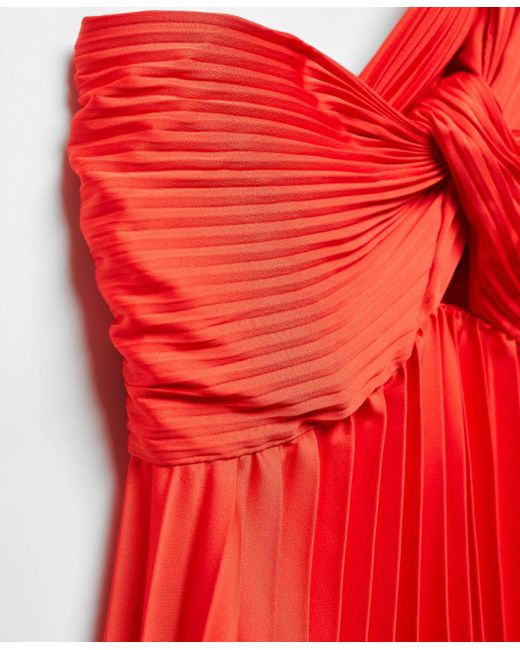 Mango Red Asymmetrical Pleated Dress