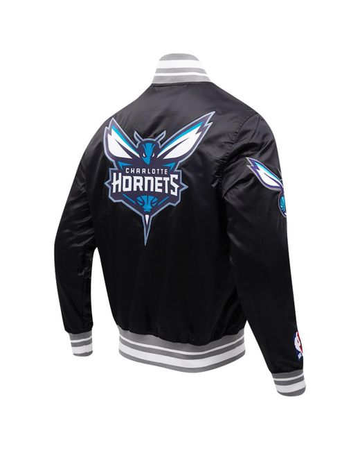Pro Standard Blue Charlotte Hornets Script Tail Full-snap Satin Varsity Jacket for men