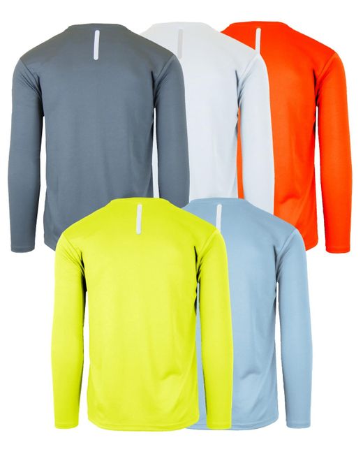 Galaxy By Harvic Blue Long Sleeve Moisture-wicking Performance Crew Neck Tee -5 Pack for men