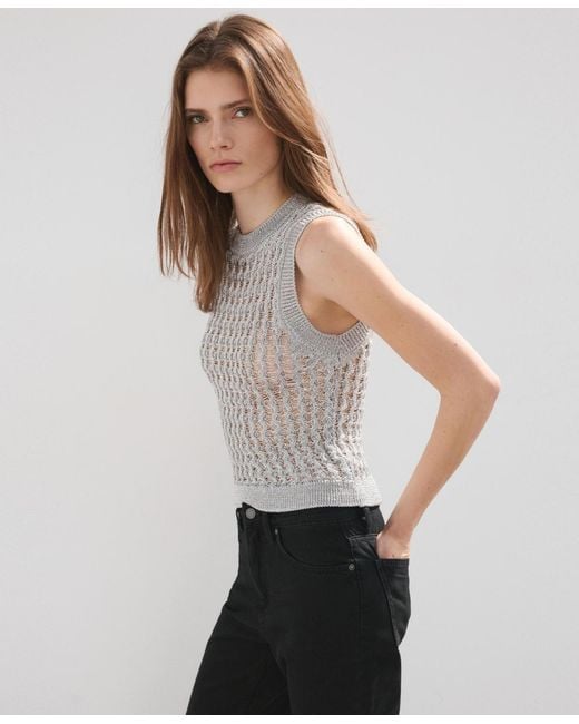 Mango White Openwork Knit Top