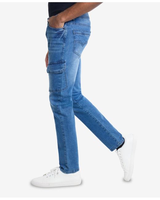 Xray Jeans Blue Slim Fit Stretch Cargo Jeans for men