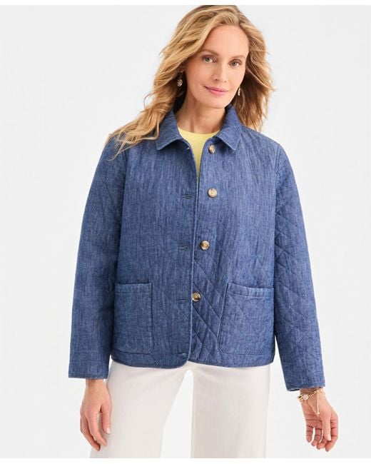 Style & Co. Blue Cotton Quilted Button-front Jacket