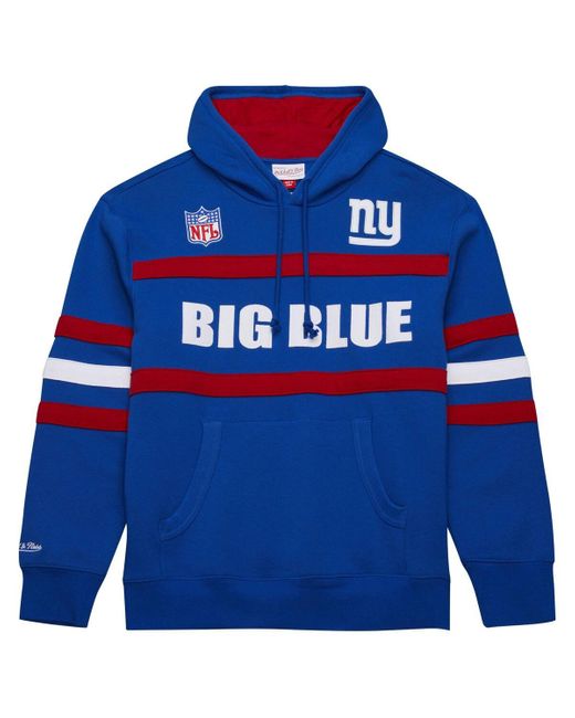 Mitchell & Ness Blue Mitchell Ness New York Giants Logo Head Coach Fleece Pullover Hoodie for men