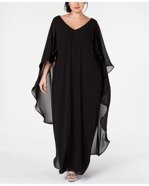 Xscape Black Plus Size Chiffon Cape Gown