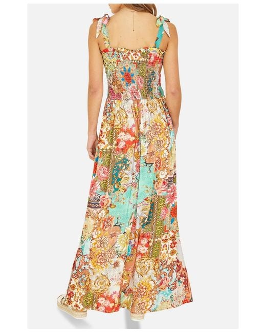 Yumi' White Patchwork Split Hem Maxi Dress