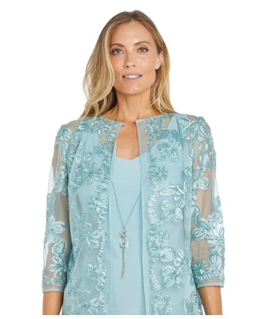 R & M Richards Blue Petite Embroidered Jacket And Dress