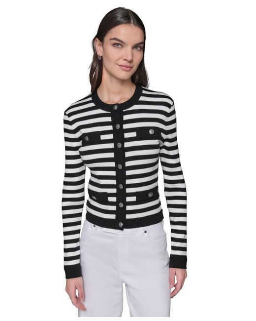 Karl Lagerfeld White Four-pocket Stripe Cardigan