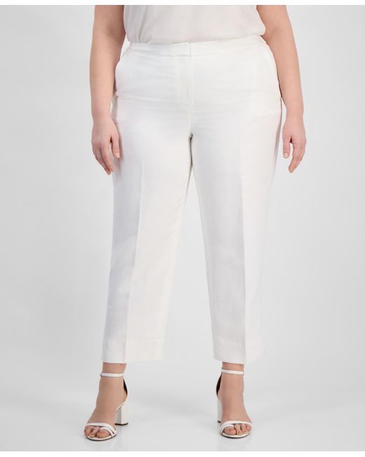 Kasper White Plus Size Linen-blend Pants