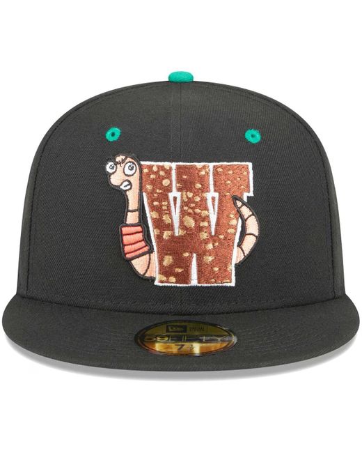KTZ Green Worcester Red Sox Theme Nights Wicked Worms Of Worcester 59fifty Fitted Hat for men