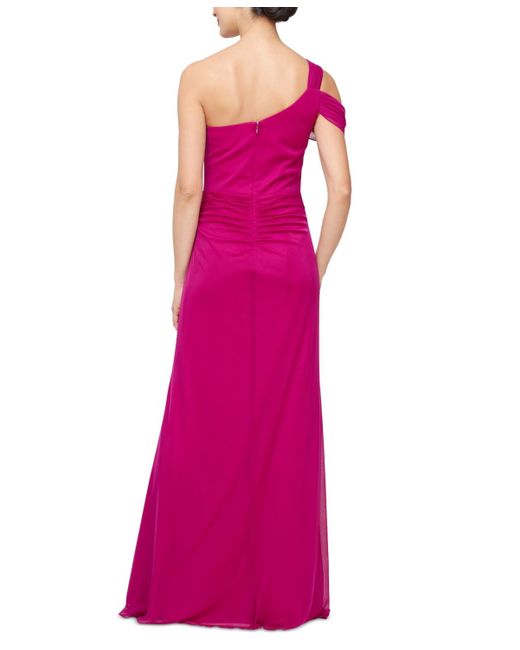 Alex Evenings Pink Ruched One-shoulder Gown
