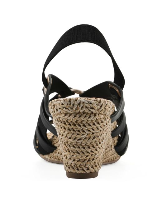 White Mountain Black Ataps Round Toe Wedge Sandals